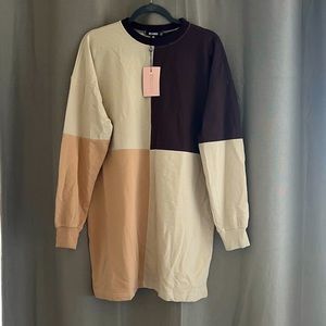Misguided NEW Stone Colorblock Mini Sweater Dress